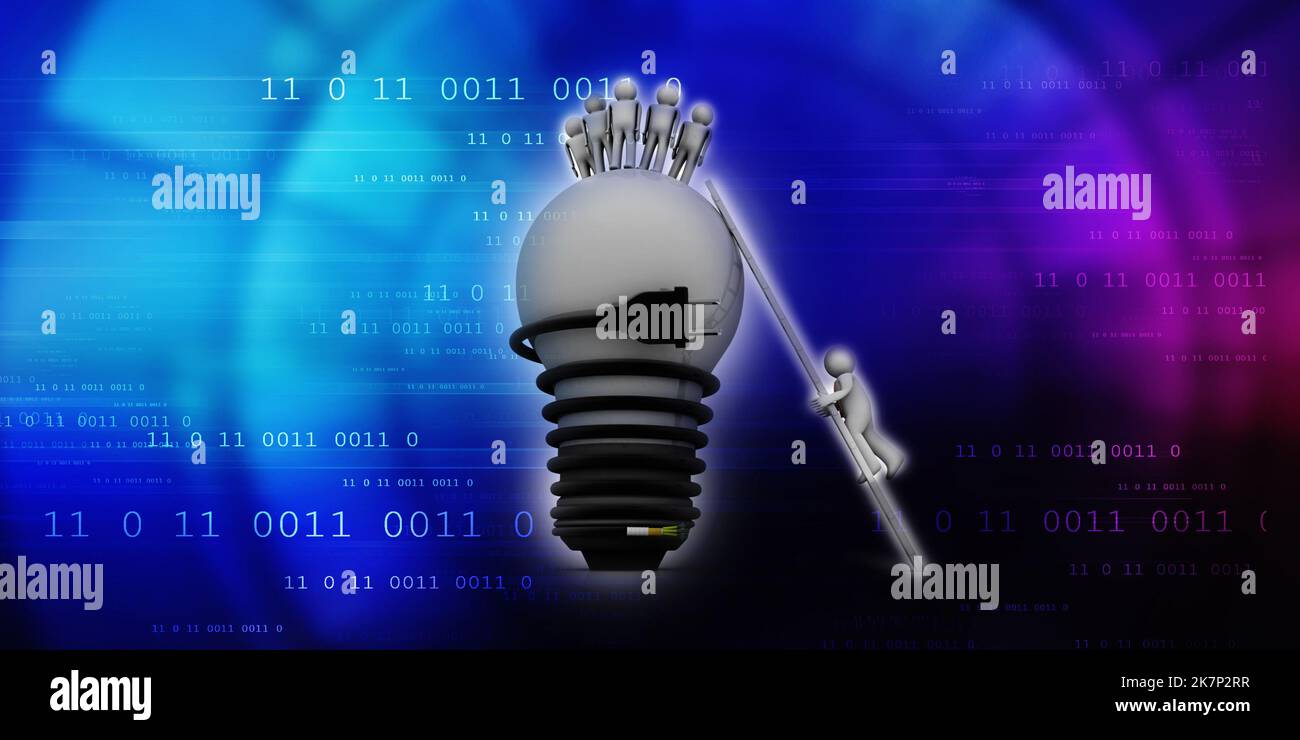 3d le câble du chargeur de rendu a connecté l'ampoule cfl au technicien Banque D'Images