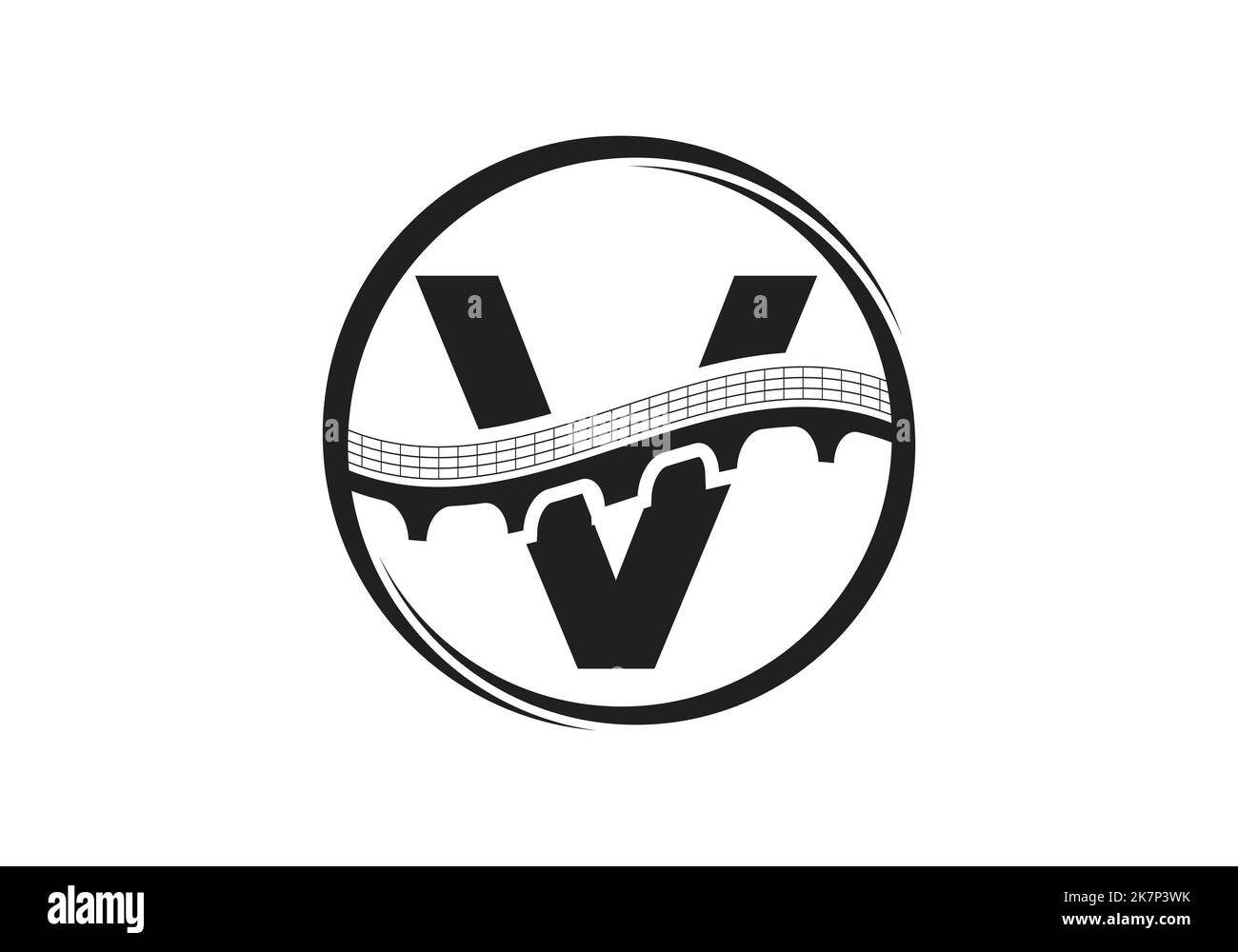 Lettre initiale V monogramme avec signe de pont. Modèle de conception de logo de pont abstrait. Logo vectoriel moderne pour le secteur de la construction. Illustration de Vecteur