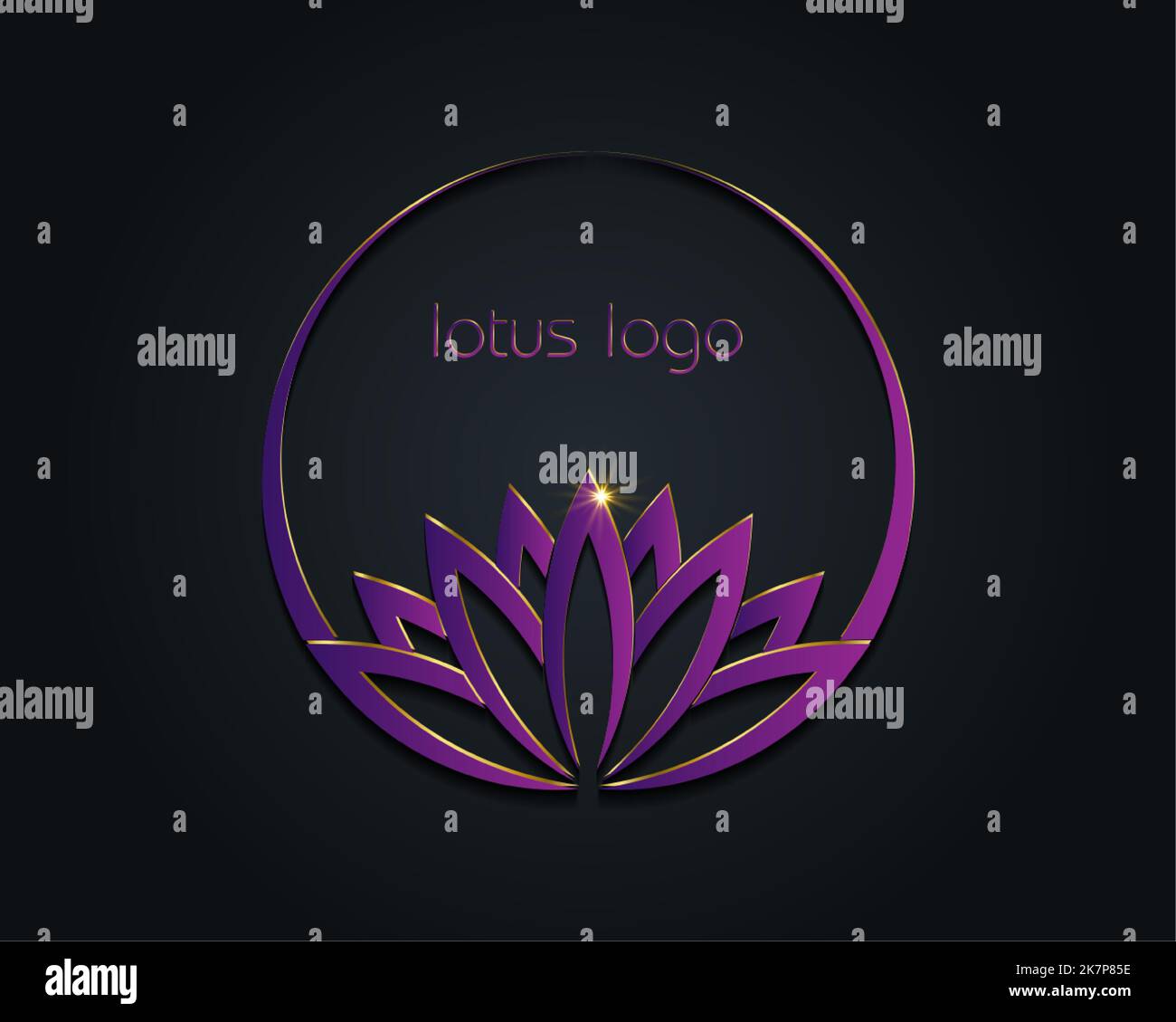 Logo violet Lotus, nénuphars, Fleur of Life. Géométrie sacrée. Symbole de l'harmonie et de l'équilibre. Cercle signe de pureté. Chakra Yoga design isolé Illustration de Vecteur