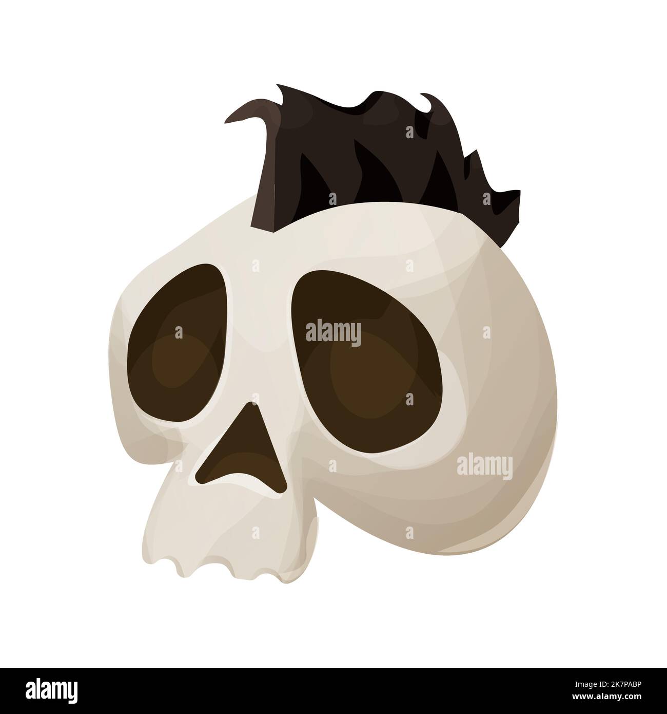 Crâne, tête avec coiffure Mohawk, squelette punk frais de style dessin animé isolé sur fond blanc. Illustration vectorielle Illustration de Vecteur