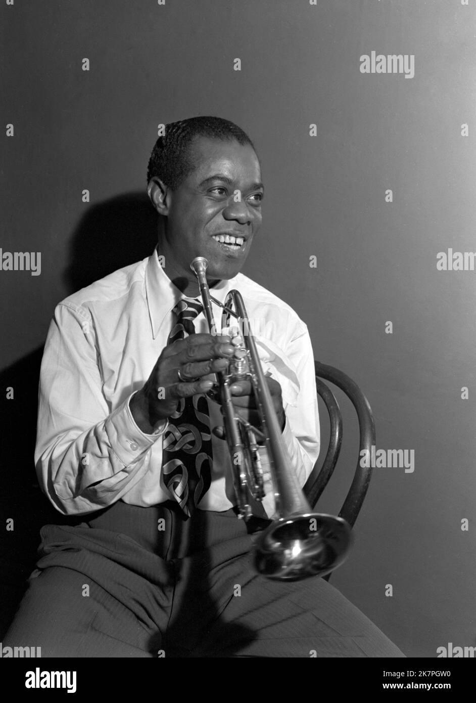 Louis Armstrong, Louis Daniel Armstrong (1901 – 1971), trompettiste et chanteur de jazz américain. Banque D'Images