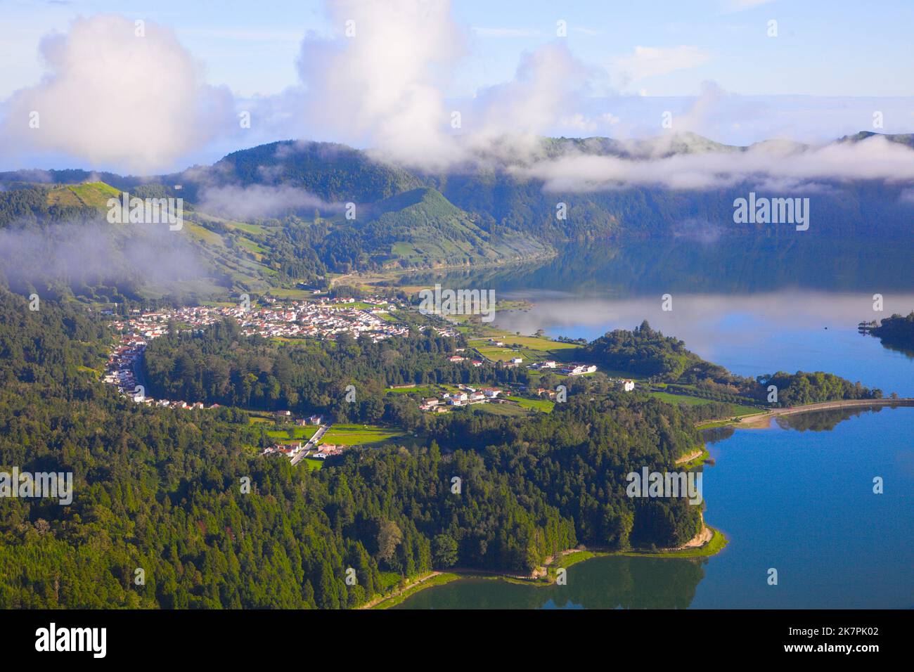 Portugal, Açores, île de Sao Miguel, Sete Cidades, Lagoa Verde, Lagoa Azul, Banque D'Images