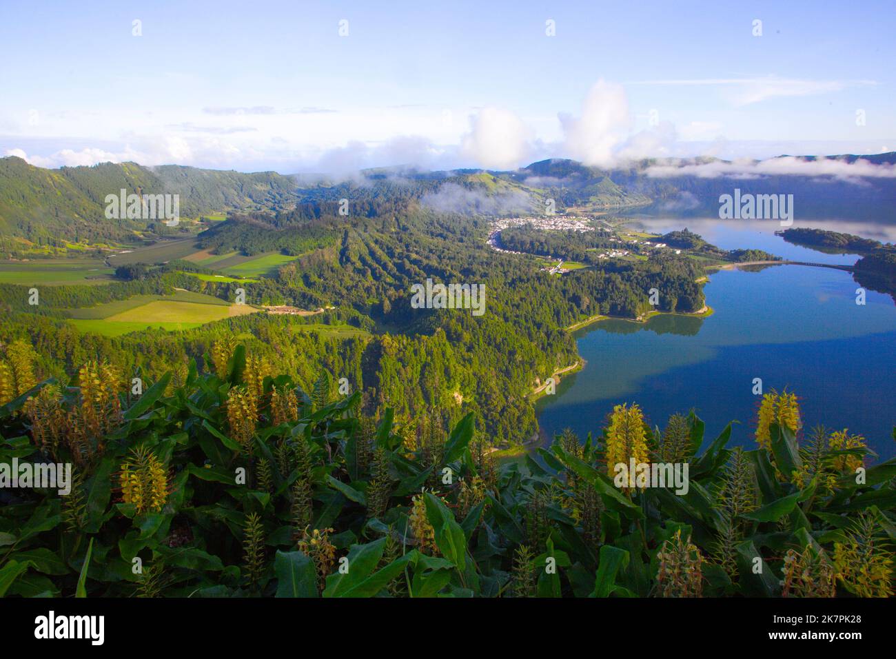 Portugal, Açores, île de Sao Miguel, Sete Cidades, Lagoa Verde, Lagoa Azul, Banque D'Images