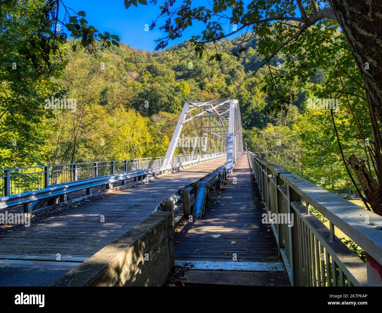 Fayette Station Bridge au-dessus de la Nouvelle rivière dans le parc national de New River gorge et la réserve en Virginie occidentale États-Unis Banque D'Images