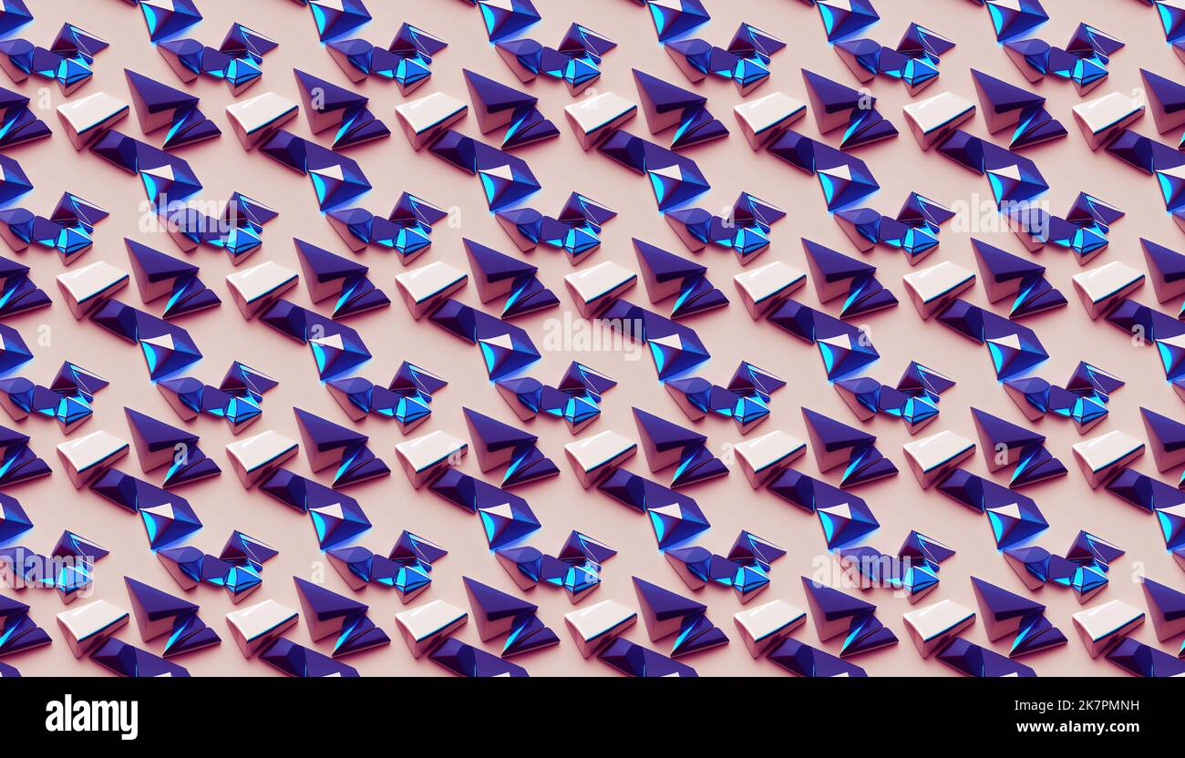 Cristaux bleu-violet brillants sur fond rose doux, texture sans couture, illustration 3D Banque D'Images