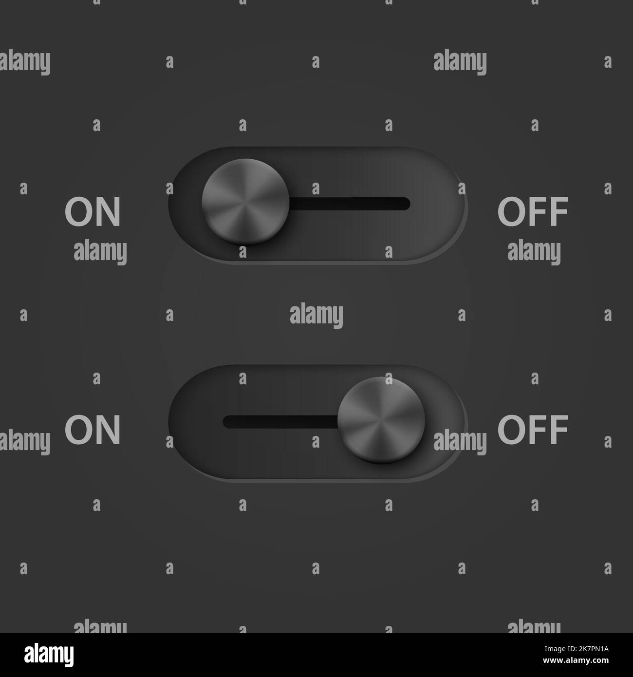 Vector 3D Black Realistic On Off boutons de l'interrupteur gros plan. Concept de choix des boutons du lecteur. Oui ou non , plus ou moins Illustration de Vecteur