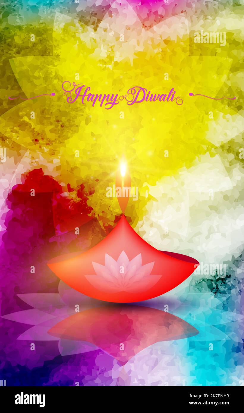 Happy Diwali Festival of Lights India Celebration modèle coloré. Bannière graphique de l'Indian Lotus Diya Oil Lamp, Water Color Design Illustration de Vecteur