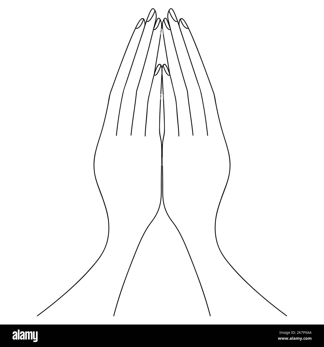 Mains pliées dans la prière. Les paumes pointent vers le haut. Esquisse. Illustration vectorielle. Sur un arrière-plan blanc isolé. Livre de coloriage Illustration de Vecteur