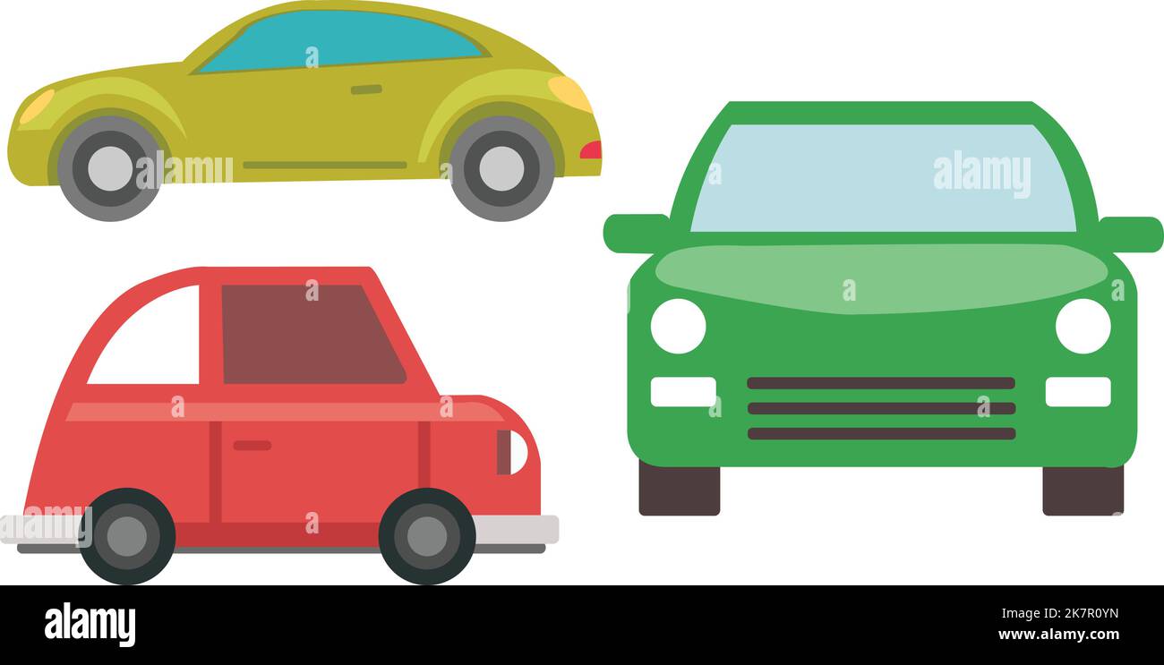 Ensemble de trois voitures différents angles de vue et couleur de la voiture. Illustration de Vecteur