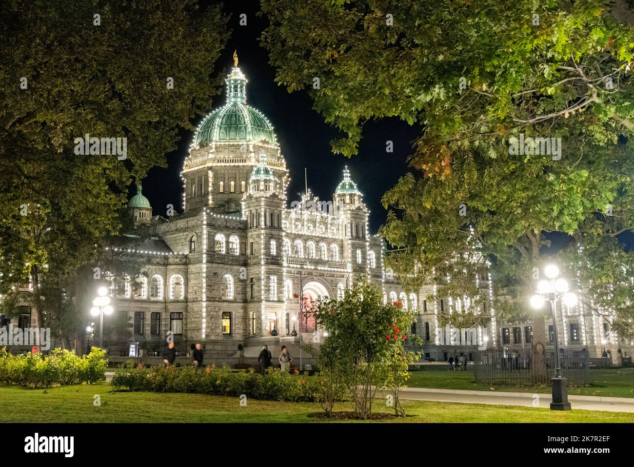 Colombie-Britannique édifices du Parlement de nuit à Victoria, Île de Vancouver, Colombie-Britannique, Canada Banque D'Images