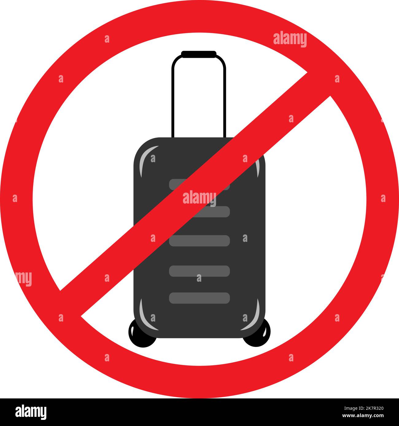 Panneau d'interdiction rouge et valise de voyage sur roues dans les ...