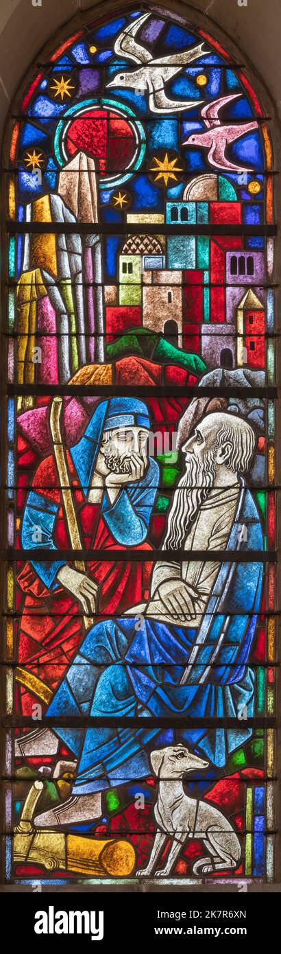 ZURICH, SUISSE - 27 JUIN 2022 : la conversation nocturne entre Nicodème et Jésus à Saint-Jean Église Peter und Paul d'Albin Schweri (1885 - 1946). Banque D'Images