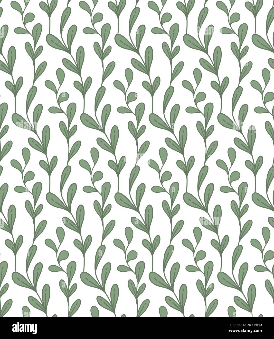 Motif vectoriel avec branches de dessin animé entrelacées avec feuillage sur fond blanc. Texture botanique avec feuilles et tiges dessinées à la main. Natura Illustration de Vecteur