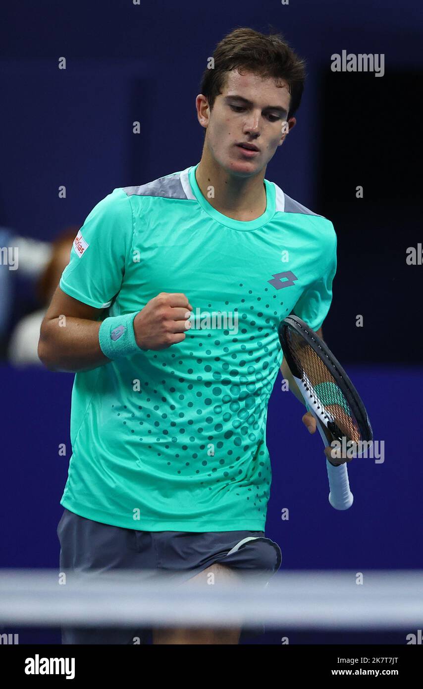 Jeune belge Gilles-Arnaud Bailly photographié lors du premier tour de match entre Bailly belge et Goffin belge lors du tournoi ATP de tennis ouvert européen à Anvers, mardi 18 octobre 2022. BELGA PHOTO DAVID PINTENS Banque D'Images