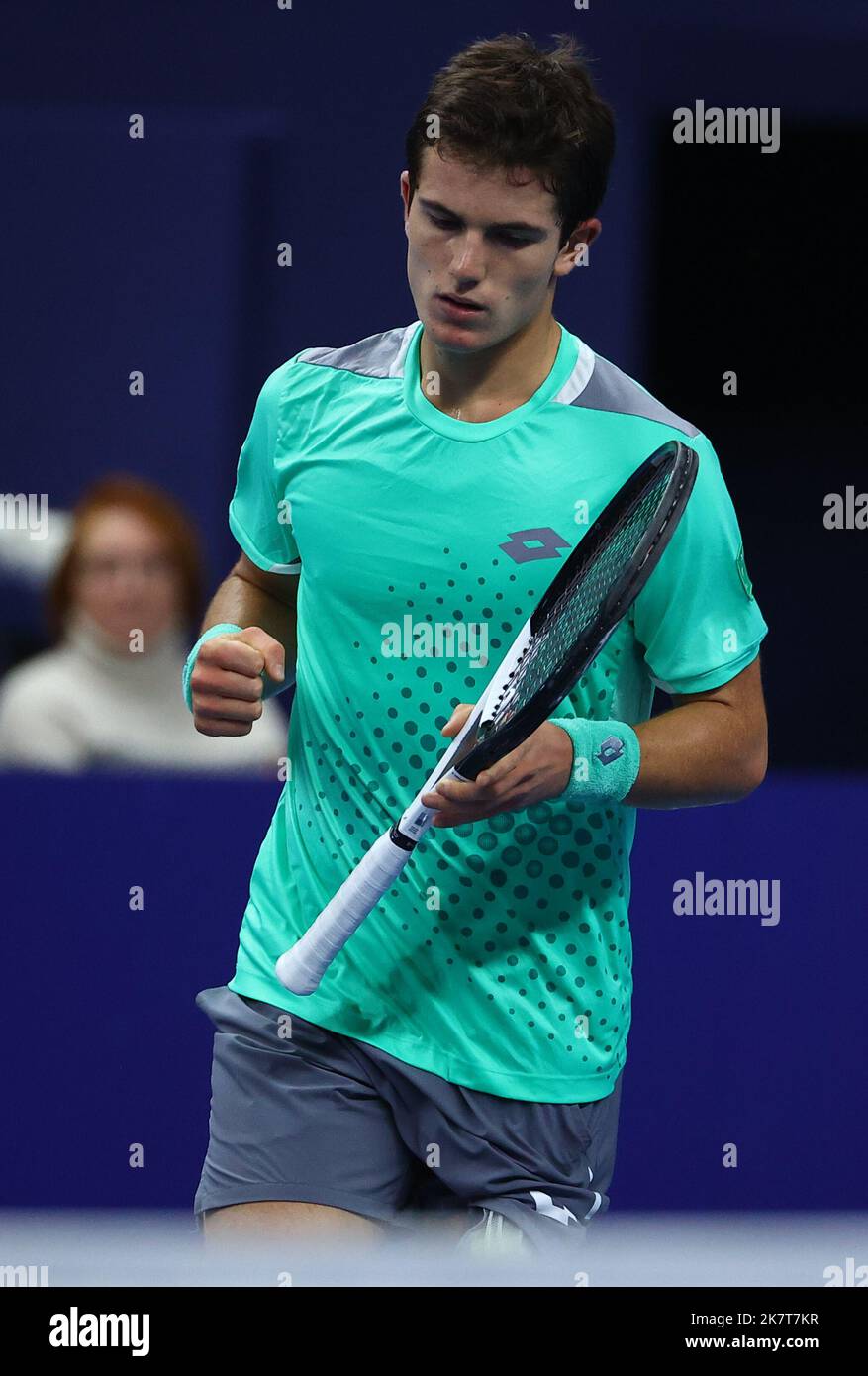 Jeune belge Gilles-Arnaud Bailly photographié lors du premier tour de match entre Bailly belge et Goffin belge lors du tournoi ATP de tennis ouvert européen à Anvers, mardi 18 octobre 2022. BELGA PHOTO DAVID PINTENS Banque D'Images