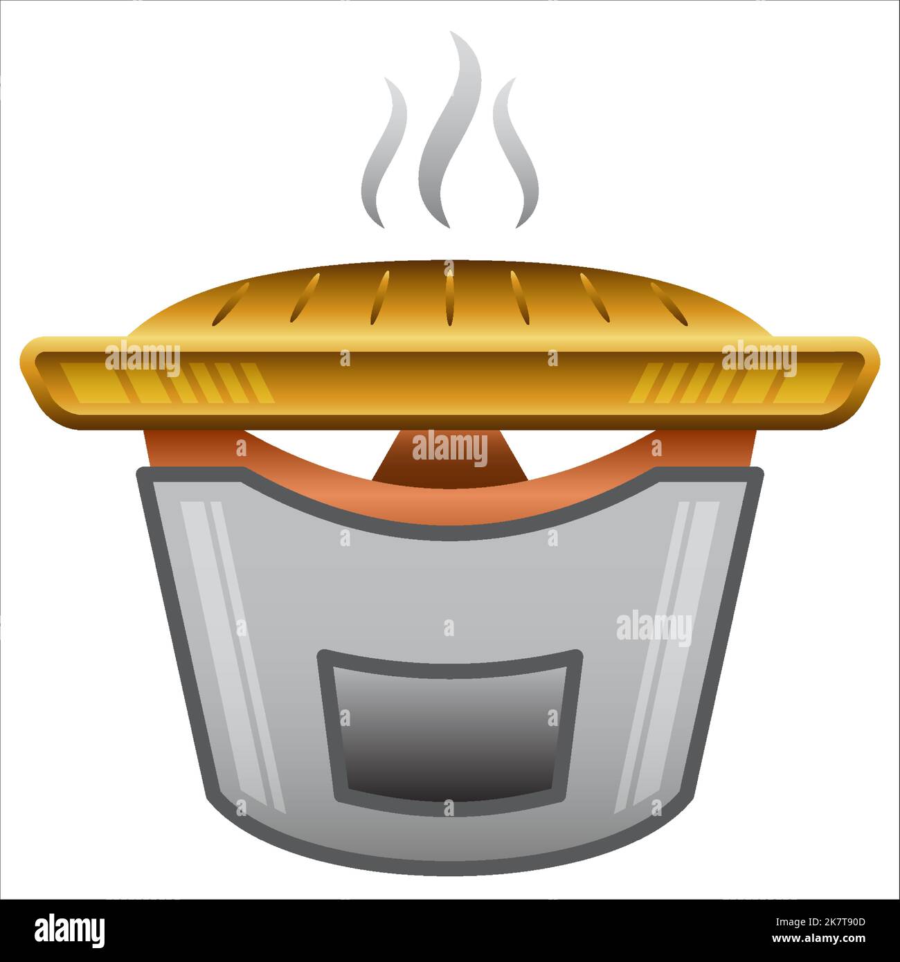 Illustration vectorielle d'un brazier de style thaïlandais avec une poêle à grill en laiton et icône de fumée sur le dessus isolée sur fond blanc Illustration de Vecteur