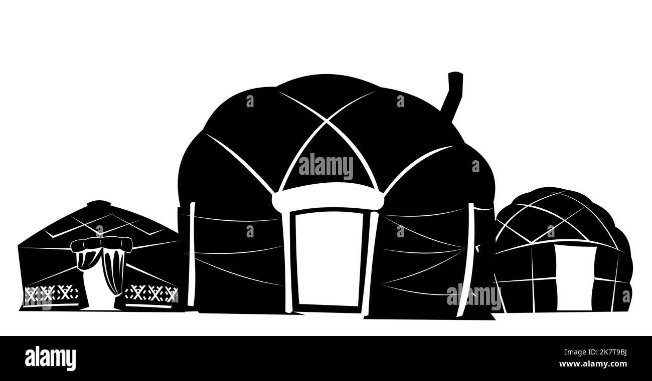 Yourt dans la toundra. Silhouette. Demeure des populations nomades du Nord dans l'Arctique. En feutre et en peaux. Isolé sur fond blanc. Illustration vec Illustration de Vecteur Yourt dans la toundra. Silhouette. Demeure des populations nomades du Nord dans l'Arctique. En feutre et en peaux. Isolé sur fond blanc. Illustration vec Illustration de Vecteur