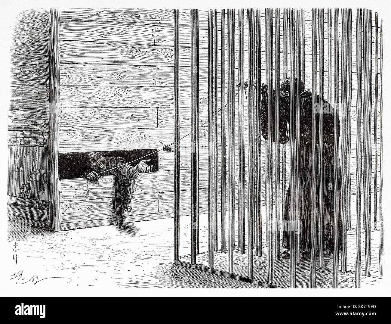 Eugene Collache en prison à Edo, Japon. Une aventure au Japon par Eugene Collache, 1868-1869 Banque D'Images