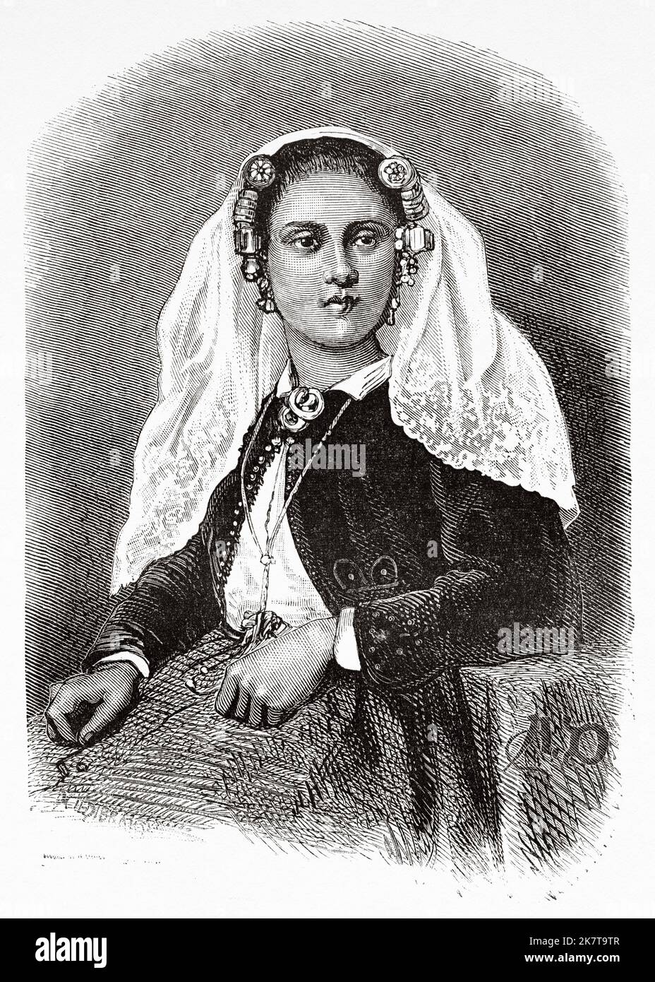 Fille de riches paysans de l'île de Tholen. Pays-Bas, Europe. Voyage à la Zélande par Charles de Coster 1873 Banque D'Images