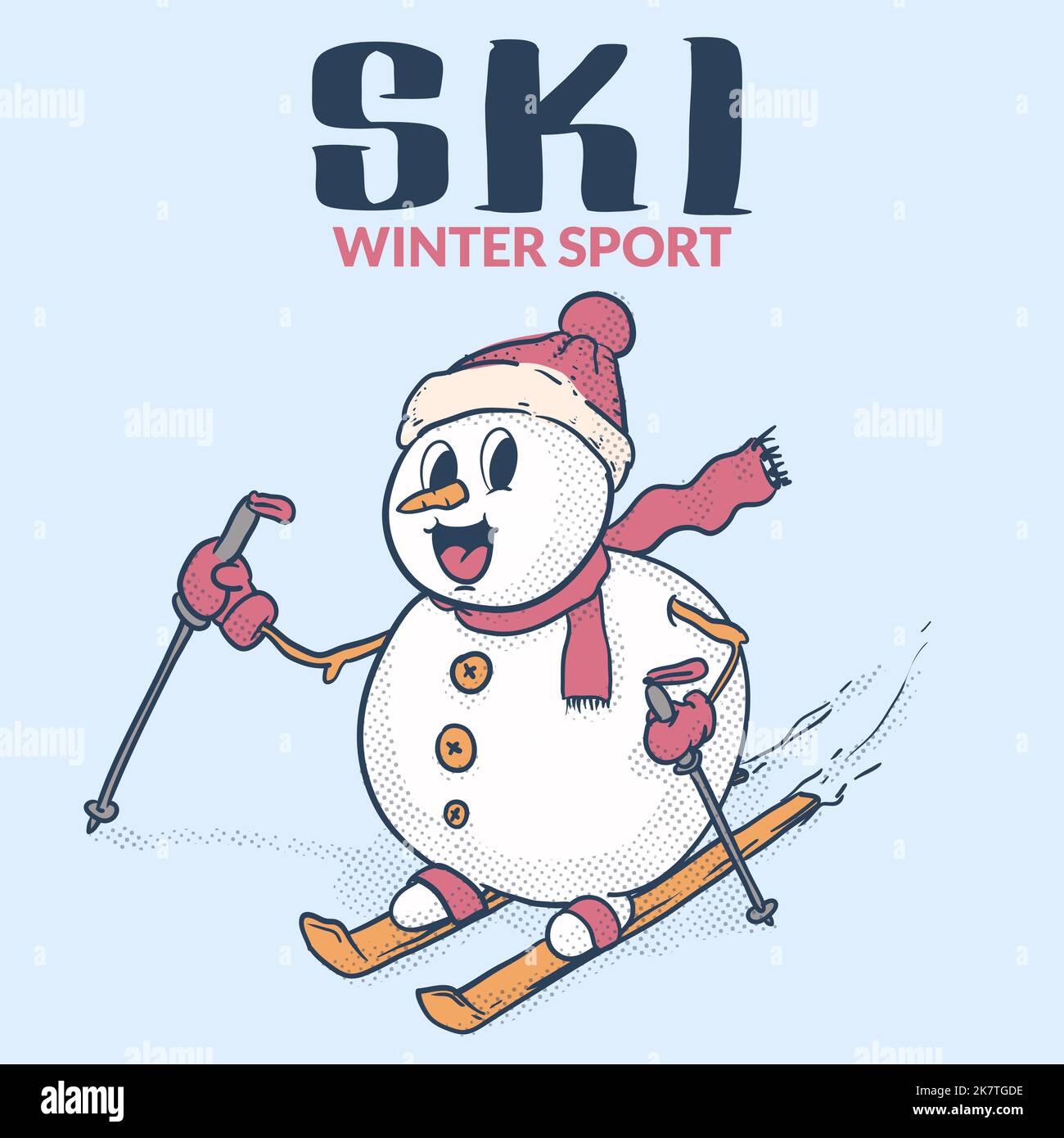 bonhomme de neige funky ski rétro mascotte . activité d'hiver. illustration d'icône de style vintage Illustration de Vecteur