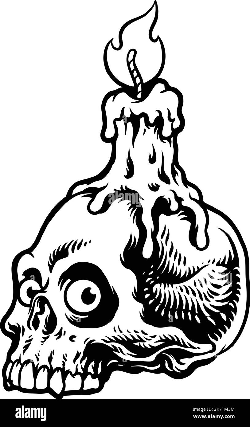 Candle Skull Clipart Outline illustrations vectorielles pour votre travail logo, t-shirt de marchandise, autocollants et dessins d'étiquettes, affiche, cartes de vœux Illustration de Vecteur