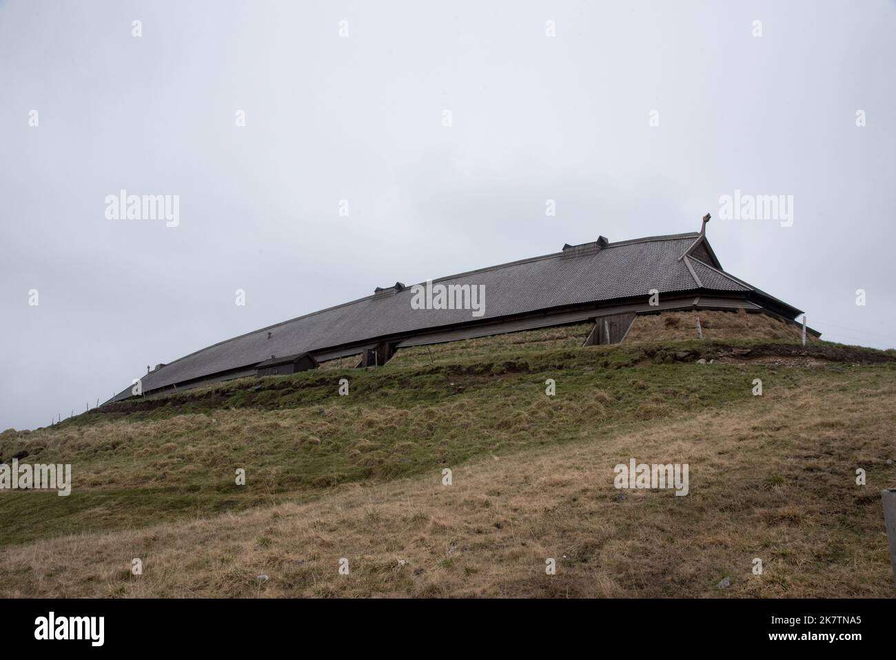 La maison de la chefferie Viking à Borg sur l'île Vestvågøya, dans l'archipel des Lofoten, en Norvège. Banque D'Images