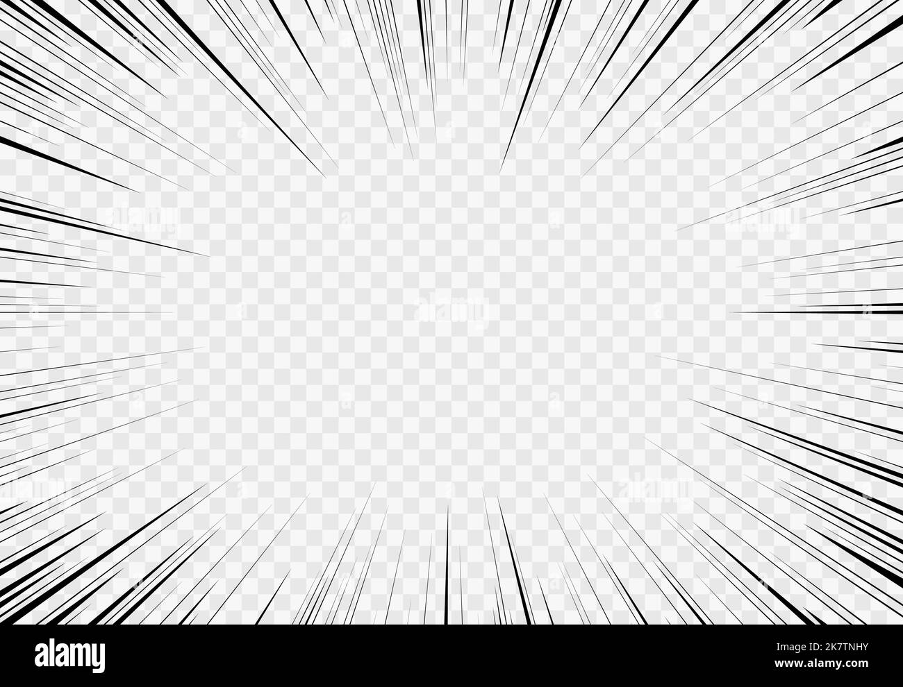 Fond transparent Manga, explosion comique, mouvement. Bordure monochrome abstraite avec rayons radiaux. Vecteur isolé anime BD livre flash lumière vide cadre. Super HERO Burst, des faisceaux lumineux éclatés Illustration de Vecteur