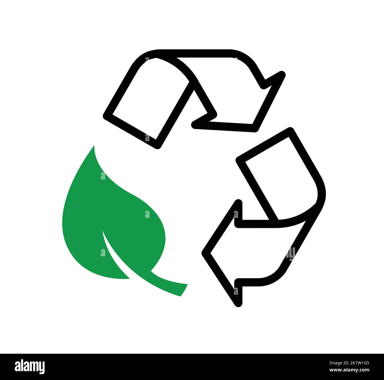 triangle classique recycle logo contour linéart avec feuille verte vecteur isolé sur fond blanc Illustration de Vecteur