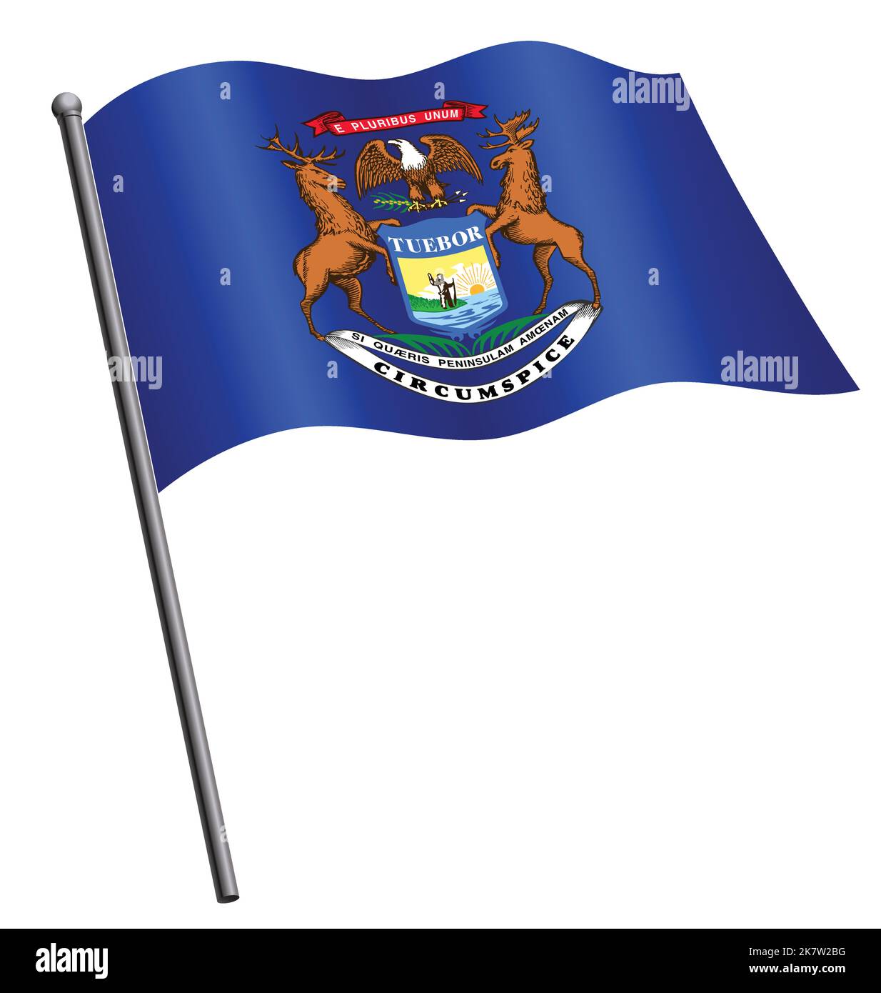précis correct michigan mi drapeau de l'état de vol circulant sur le vecteur de flagpole isolé sur fond blanc Illustration de Vecteur