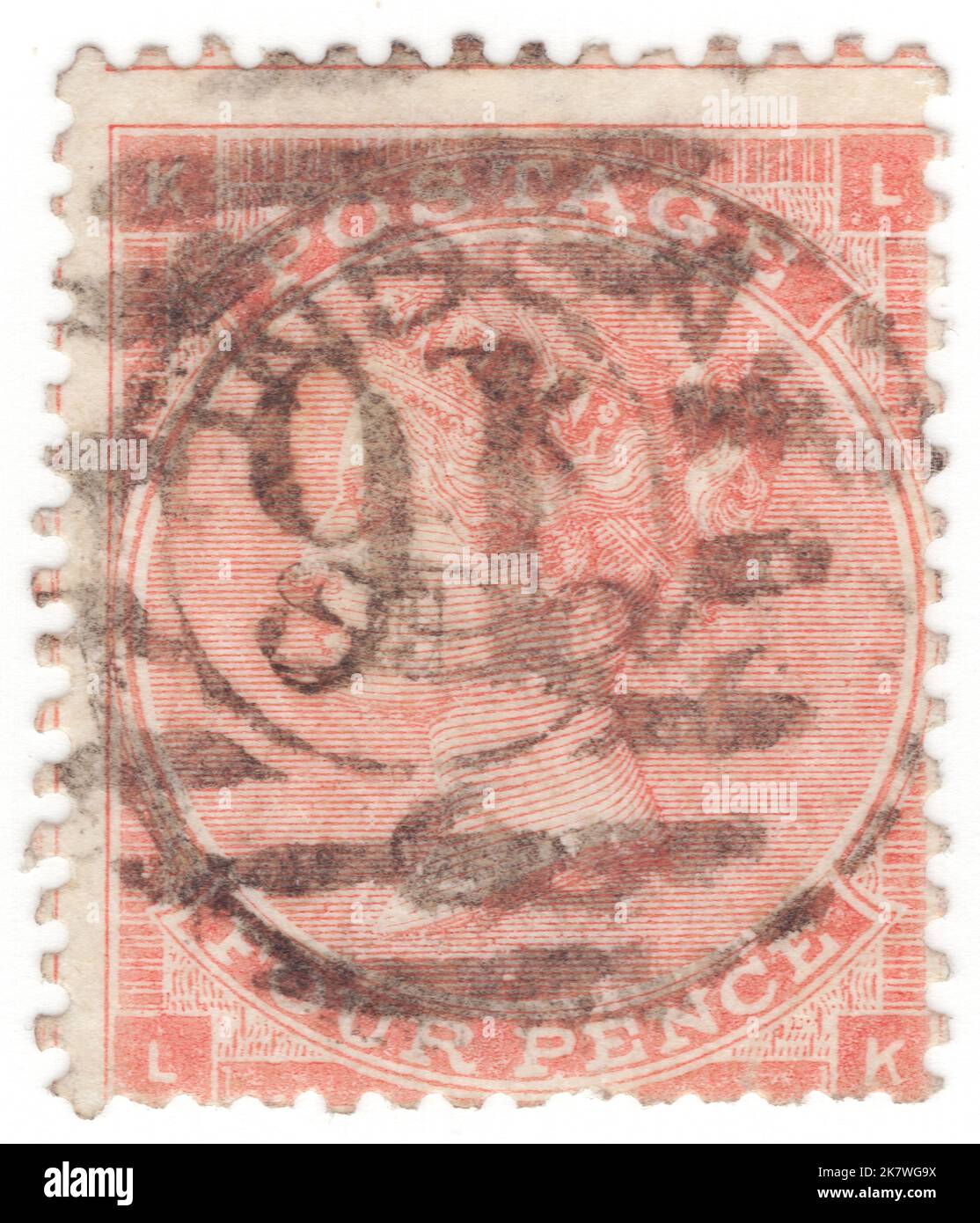 ROYAUME-UNI - 1862: Un timbre-poste de 4 pence vermilion montrant le portrait de la reine Victoria Banque D'Images
