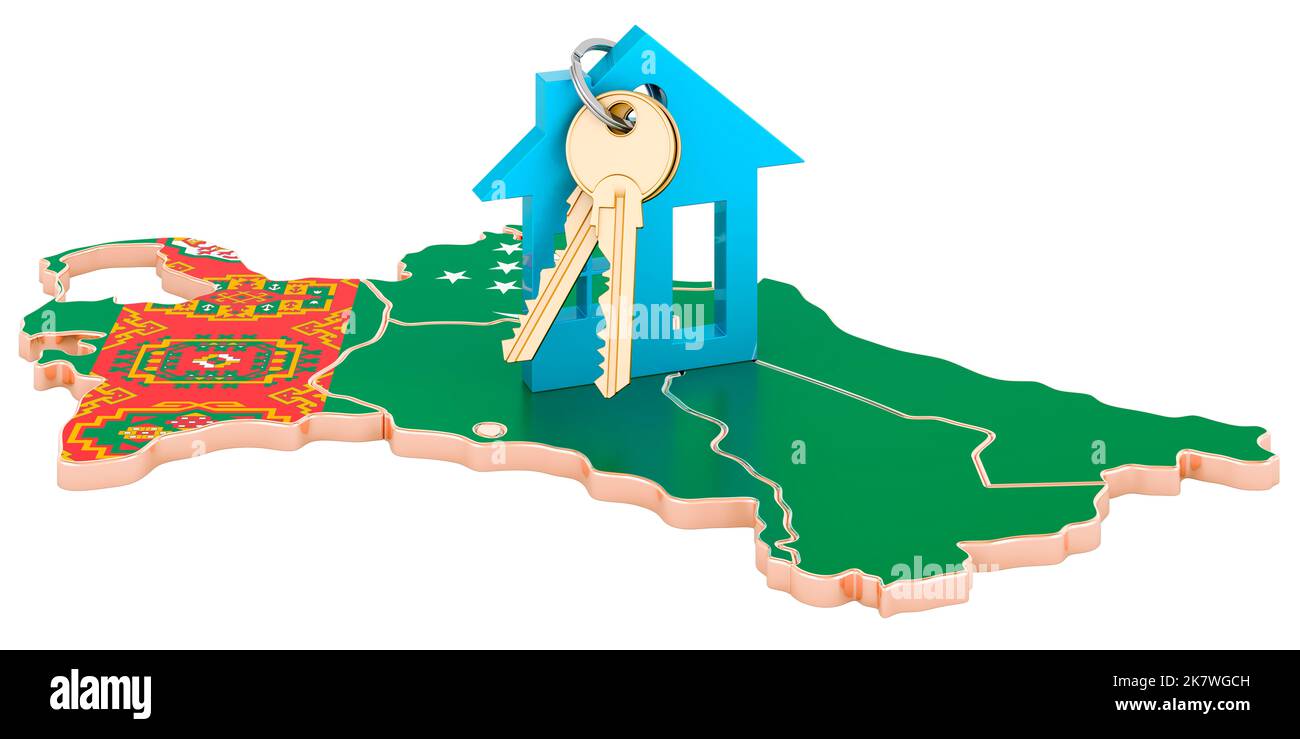 Immobilier au Turkménistan concept. Biens à vendre, à louer ou à hypothèque. 3D rendu isolé sur fond blanc Banque D'Images