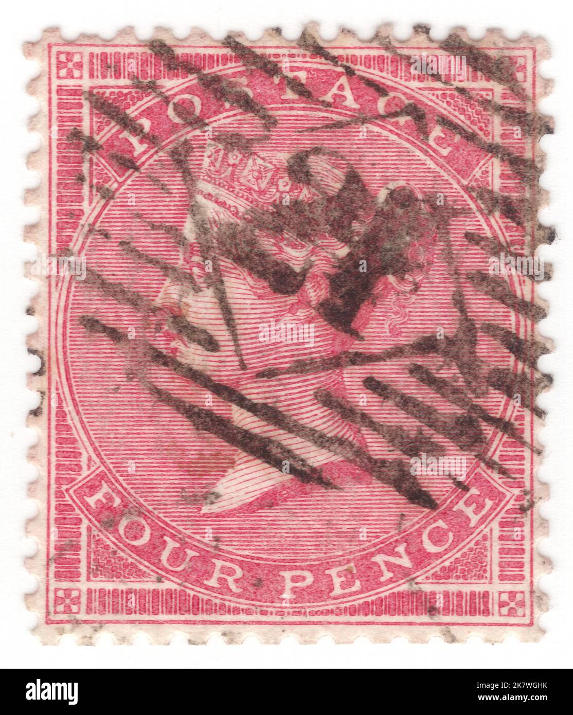 ROYAUME-UNI - 1856: Une rose de 4 pence sur timbre-poste blanc montrant le portrait de la reine Victoria Banque D'Images