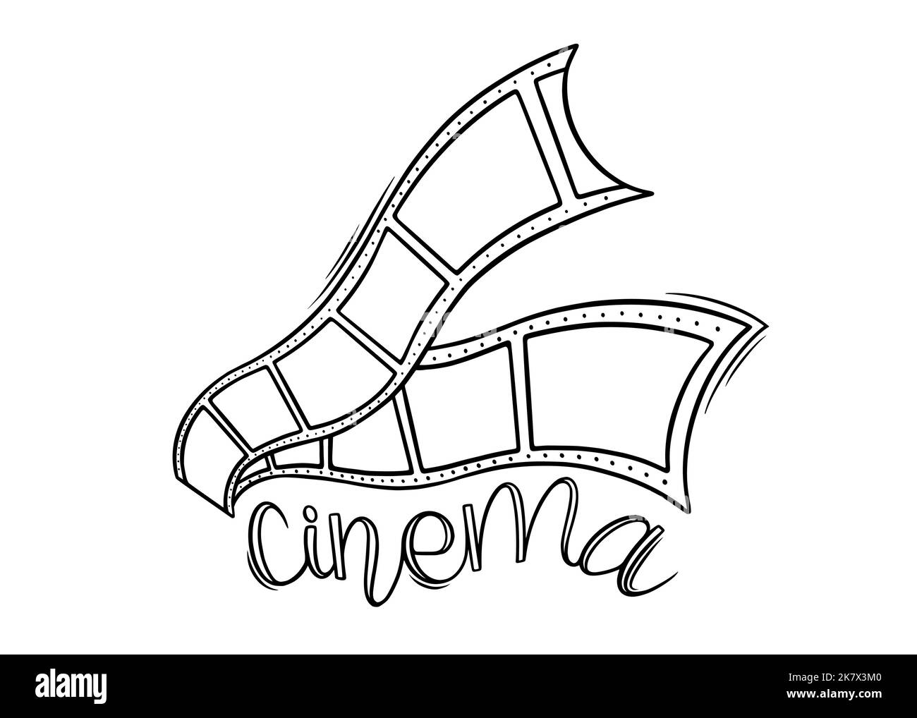 Dessin d'un rouleau de film cinéma. Ruban de cinéma en forme de doodle. Illustration vectorielle isolée sur fond blanc Illustration de Vecteur