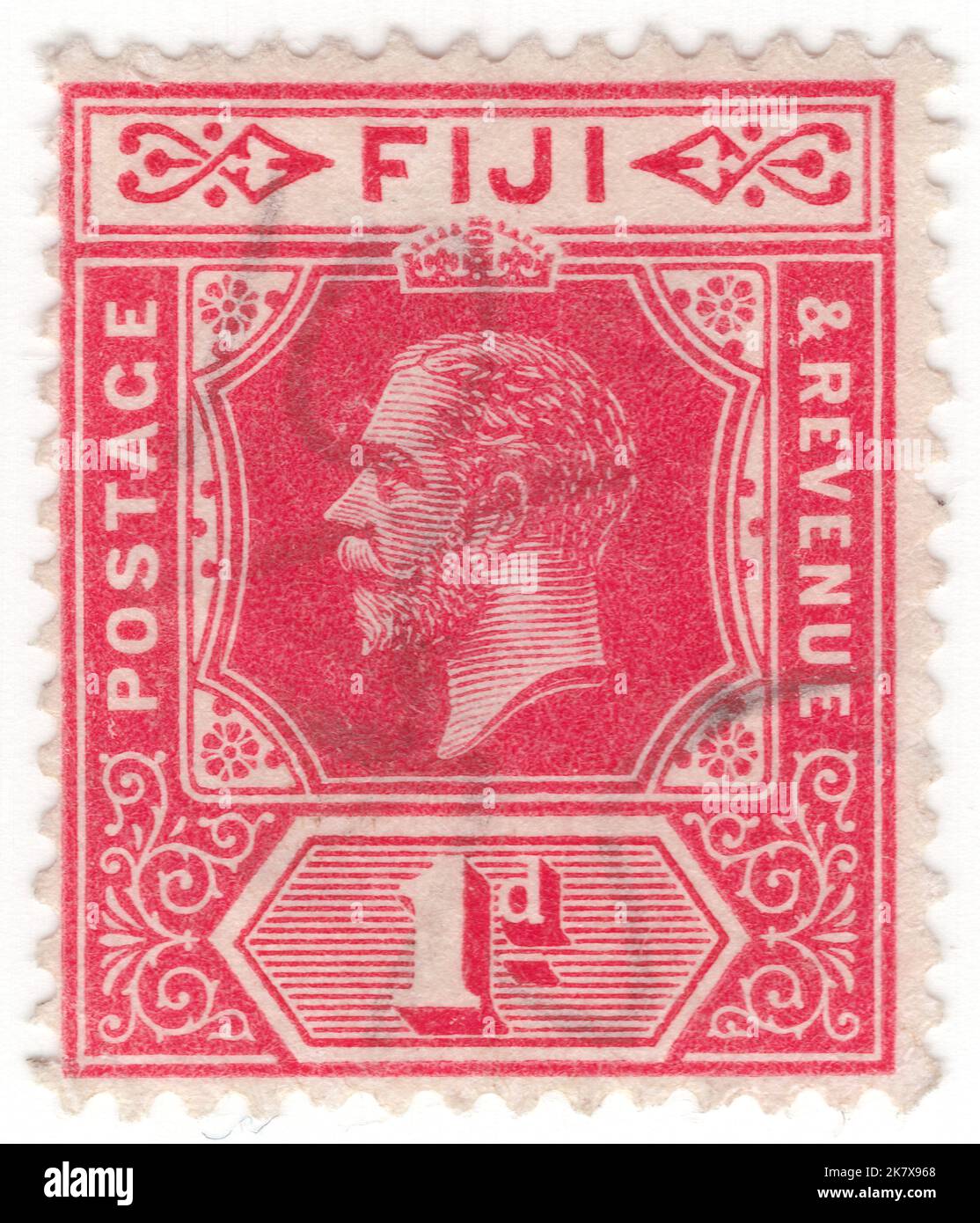 FIDJI - 1912: Un timbre-poste de 1 pence représentant le portrait du roi George V. Banque D'Images
