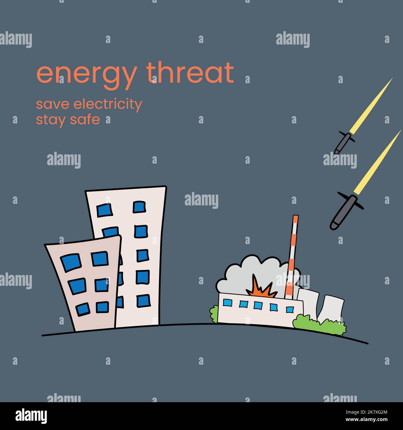 la bombe a détruit la centrale thermique sans électricité Illustration de Vecteur