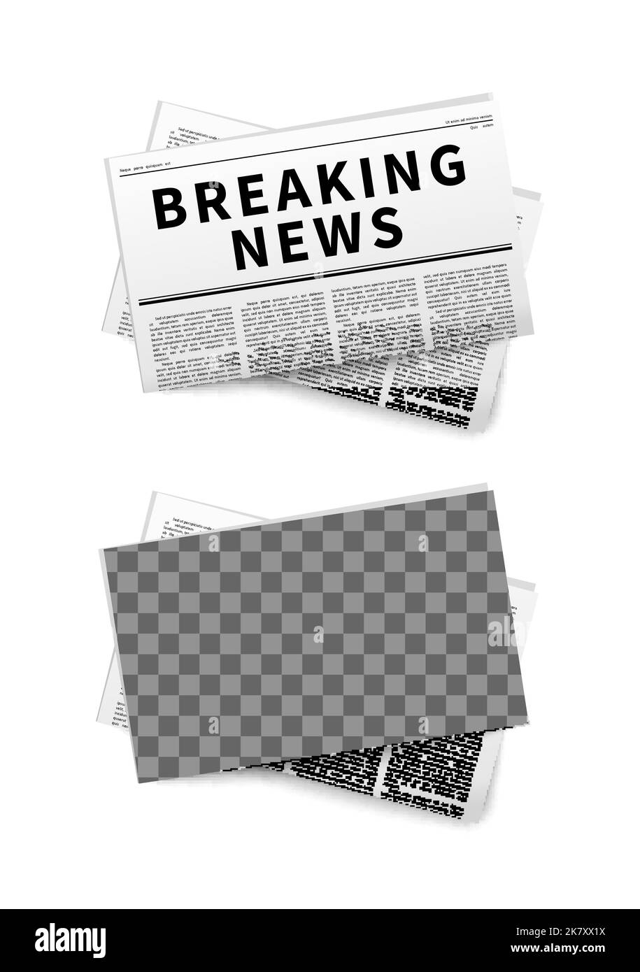 Journal plié avec en-tête de nouvelles de rupture, maquette transparente, modèle sur blanc Illustration de Vecteur