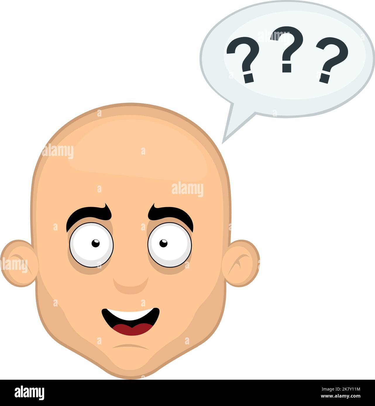 Illustration vectorielle du visage d'un dessin animé d'homme chauve avec bulle de dialogue avec points d'interrogation Illustration de Vecteur