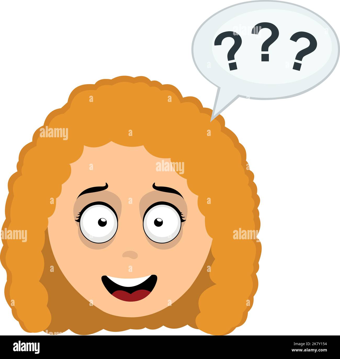 Illustration vectorielle du visage d'une femme de dessin animé avec une bulle de dialogue avec des points d'interrogation Illustration de Vecteur