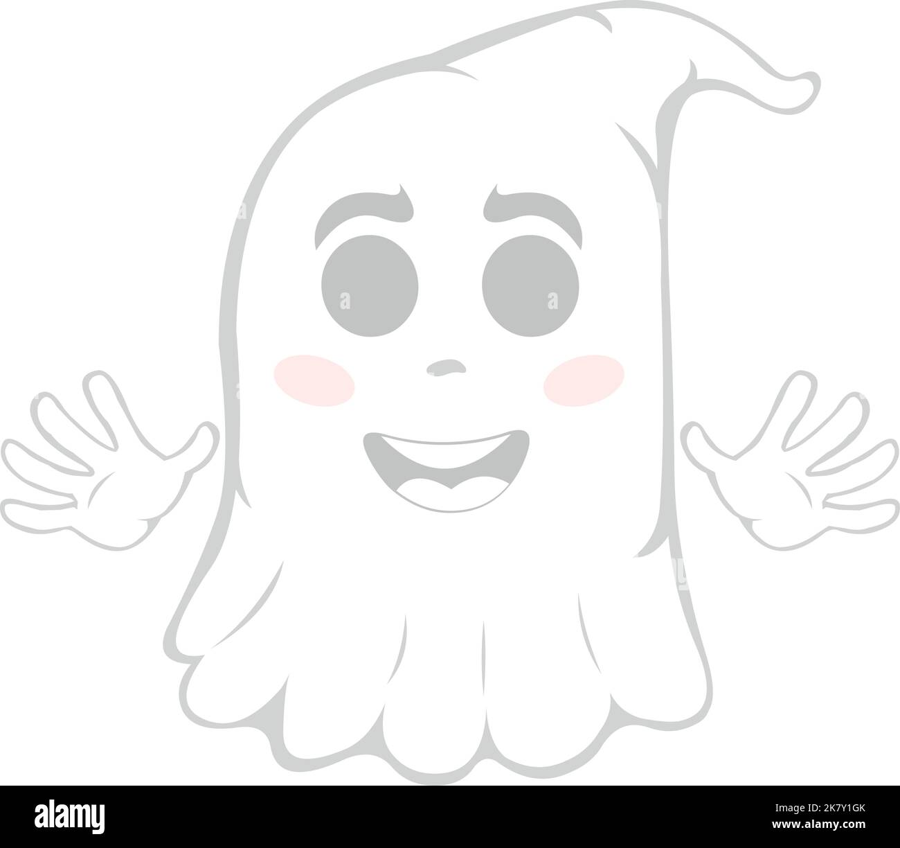 Illustration vectorielle d'un fantôme de dessin animé avec une expression heureuse et agitant avec ses mains Illustration de Vecteur