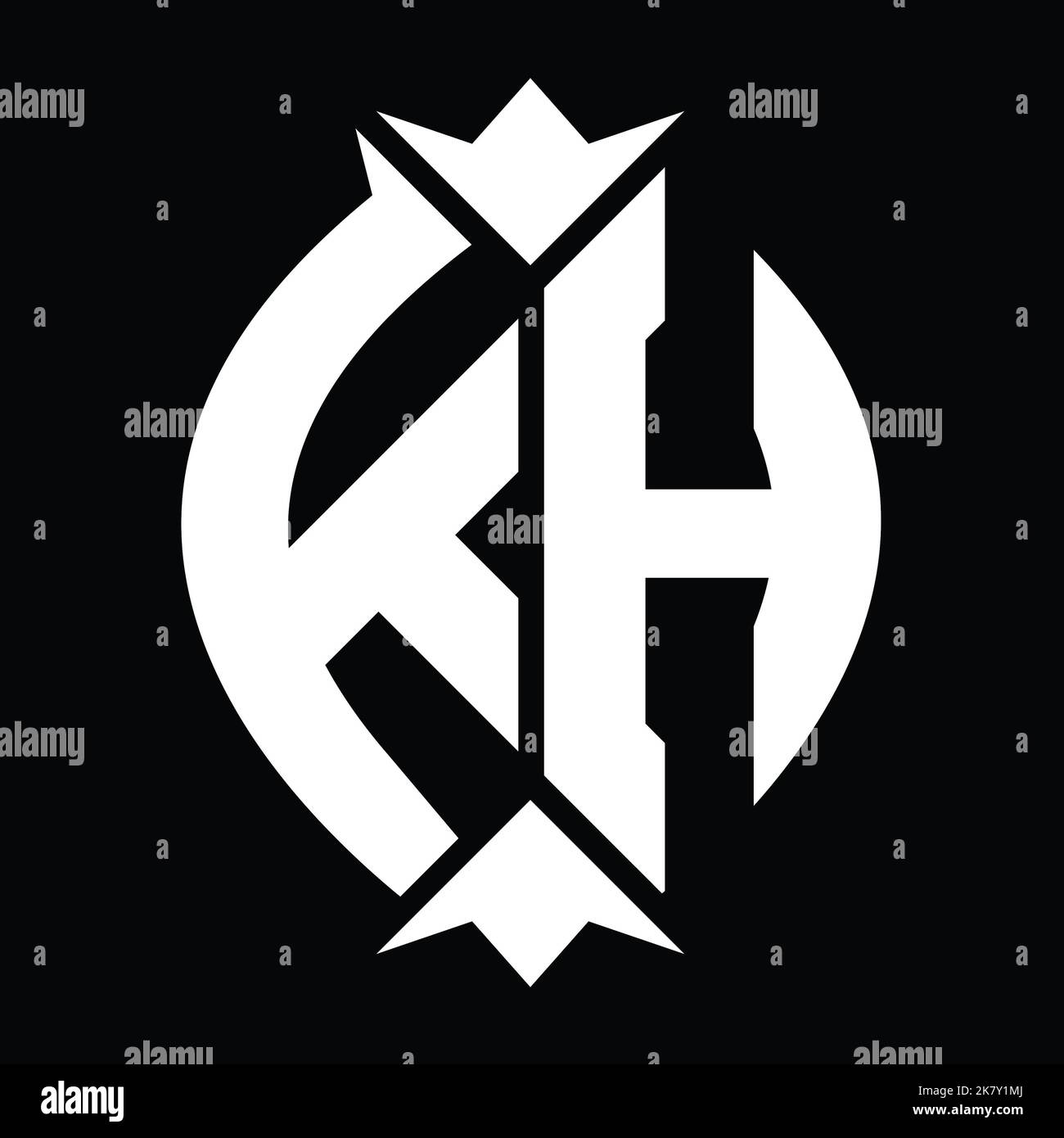 Modèle de conception de l'élément de couronne à feuilles de bouclier de monogramme KH logo Banque D'Images