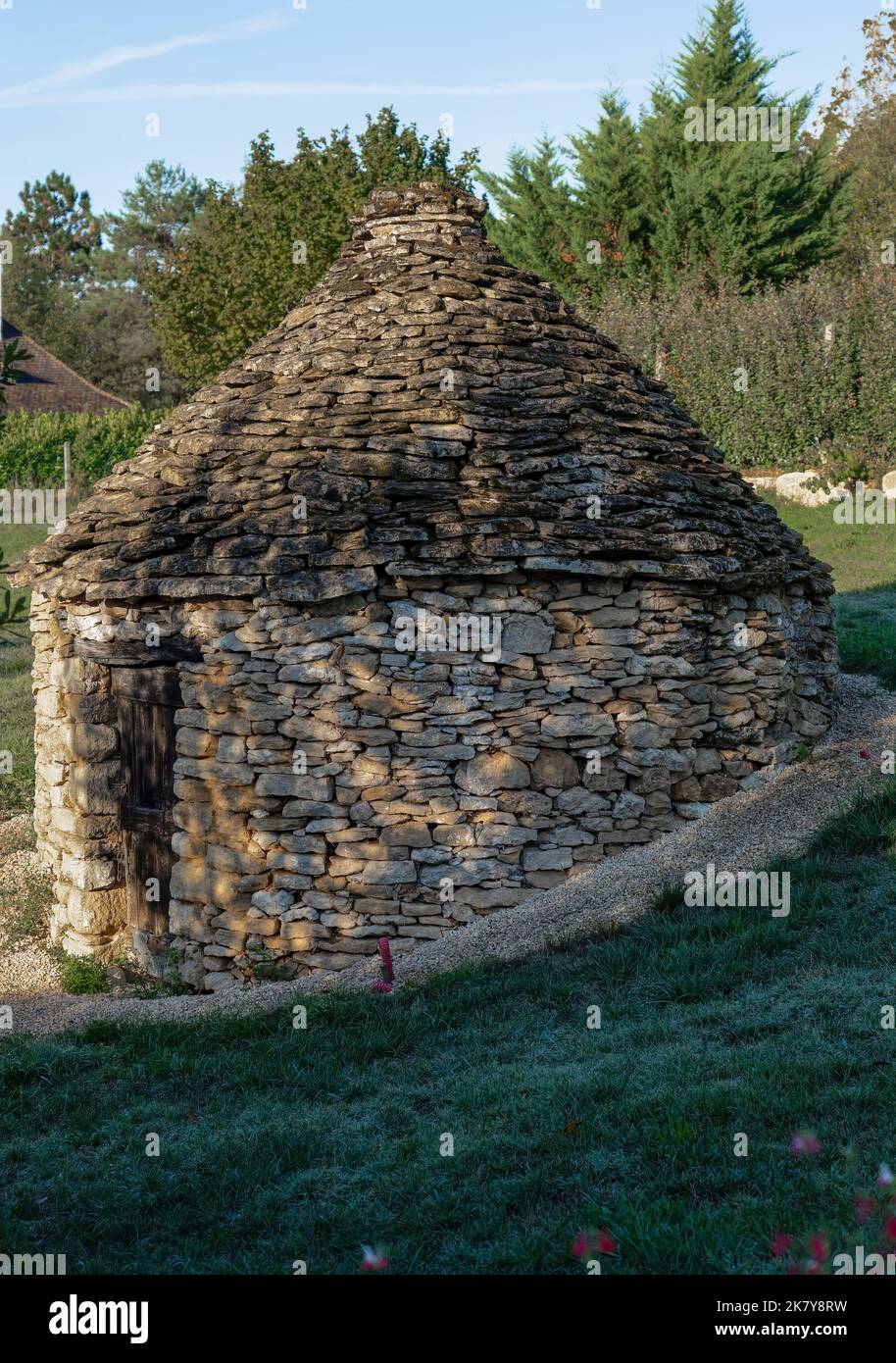 gros plan d'une hutte de berger en pierre ronde et construite à la main Banque D'Images