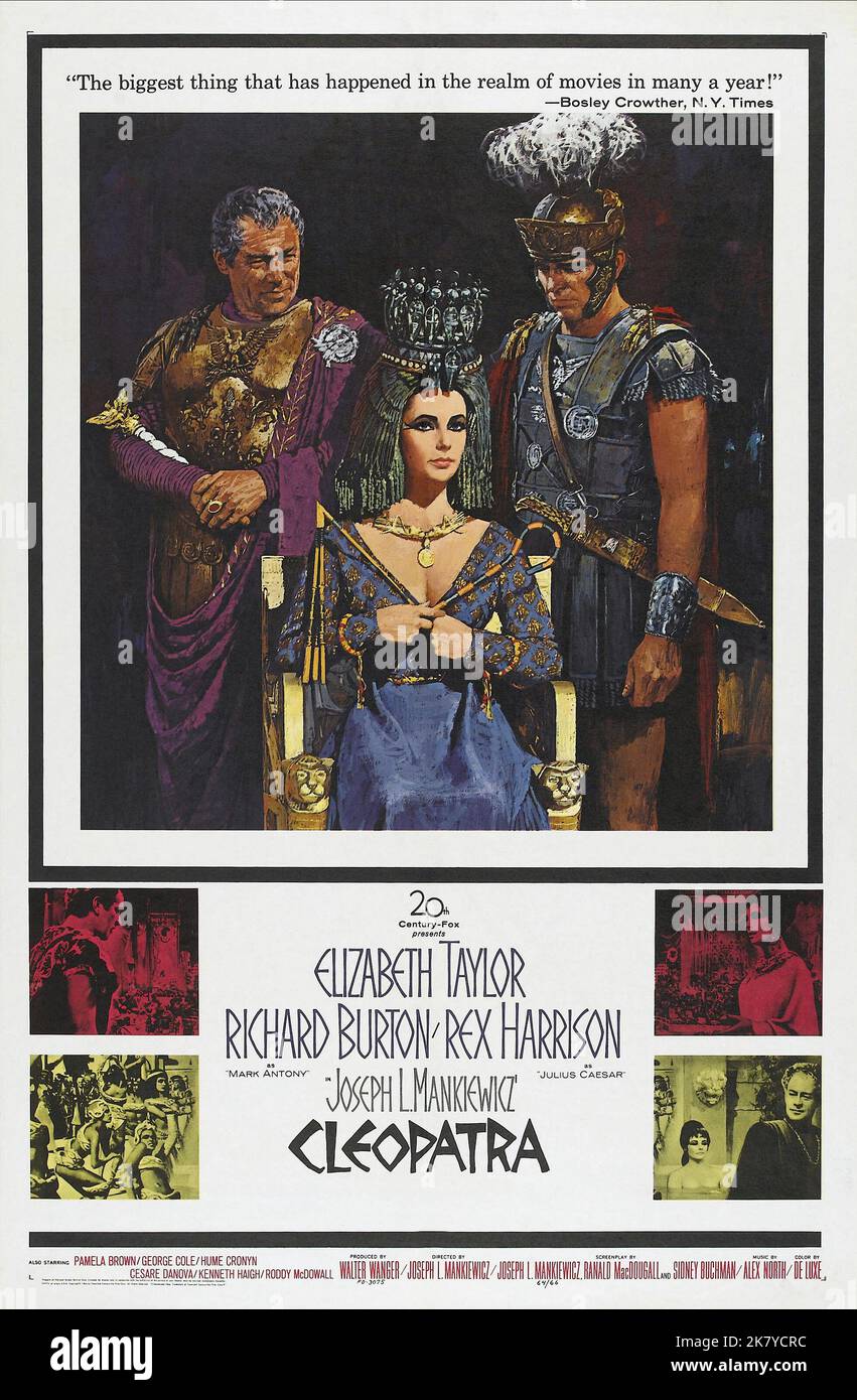 Affiche de film Cleopatra (USA/UK/CH 1963) réalisateur : Joseph L. Mankiewicz 12 juin 1963 **AVERTISSEMENT** cette photographie est réservée à un usage éditorial et est protégée par les droits d'auteur de 20TH CENTURY FOX et/ou du photographe désigné par The film or production Company et ne peut être reproduite que par des publications dans le cadre de la promotion du film ci-dessus. Un crédit obligatoire pour 20TH CENTURY FOX est requis. Le photographe doit également être crédité lorsqu'il est connu. Aucune utilisation commerciale ne peut être accordée sans autorisation écrite de The film Company. Banque D'Images
