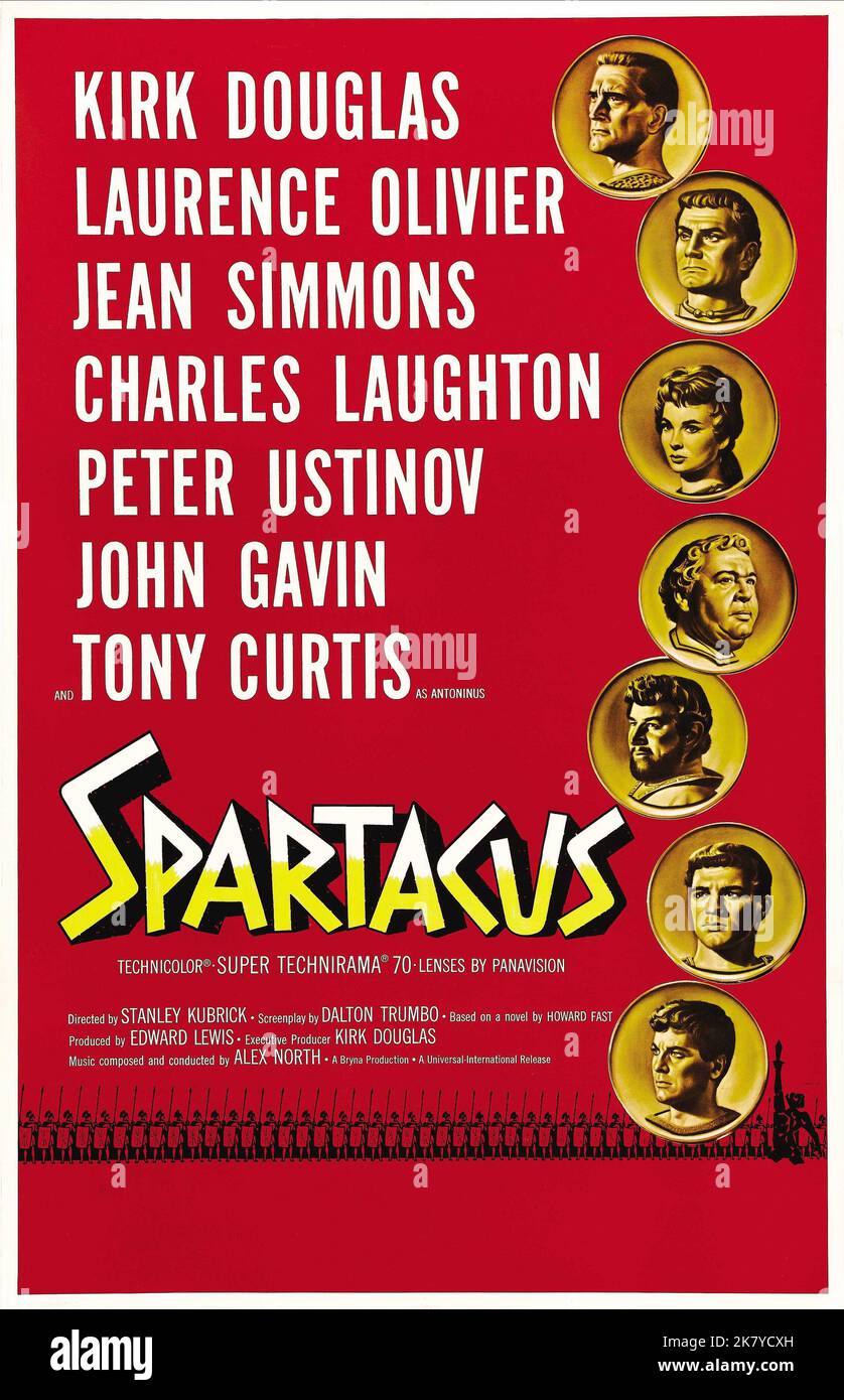 KIRK Douglas, Laurence Olivier, Jean Simmons, Charles Laughton, Peter Ustinov, John Gavin & Tony Curtis Poster film: Spartacus (USA 1960) / Literaturverfilmung (basé sur le livre de Howard Fast) Directeur: Stanley Kubrick 06 octobre 1960 **AVERTISSEMENT** cette photographie est destinée à un usage éditorial exclusif et est protégée par les droits d'auteur des PRODUCTIONS DE BRYNA et/ou du photographe attribué par la Société de film ou de production et ne peut être reproduite que par des publications dans le cadre de la promotion du film ci-dessus. Un crédit obligatoire pour LES PRODUCTIONS DE BRYNA est requis. Le photographe doit également être crédité lorsque k Banque D'Images