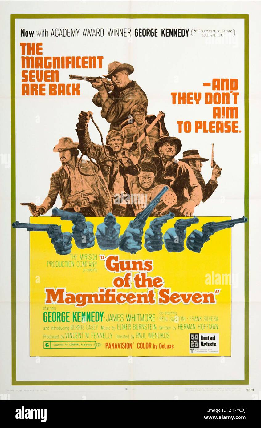 George Kennedy film de l'affiche: Guns of the Magnificent Seven (USA 1969) Directeur: Paul Wendkos 29 avril 1969 **AVERTISSEMENT** cette photographie est à usage éditorial exclusif et est le droit d'auteur des ARTISTES UNIS et/ou du photographe assigné par la Société de film ou de production et ne peut être reproduite que par des publications dans le cadre de la promotion du film ci-dessus. Un crédit obligatoire pour LES ARTISTES UNIS est requis. Le photographe doit également être crédité lorsqu'il est connu. Aucune utilisation commerciale ne peut être accordée sans l'autorisation écrite de la Société du film. Banque D'Images