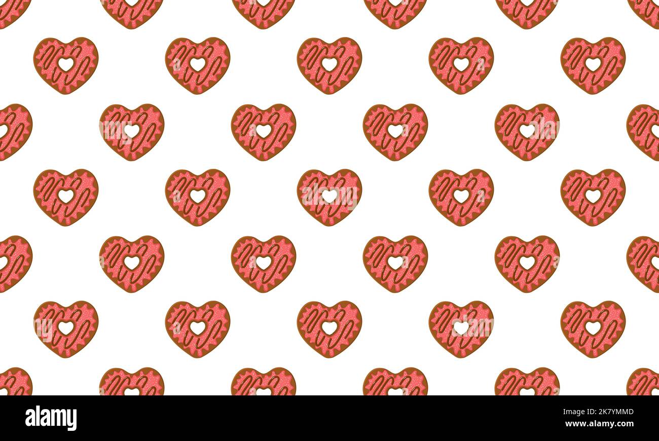 Motif sans coutures en forme de donut amincissant en forme de coeur. Différents beignets doux fond pour la Saint-Valentin. Papier de raclage ou d'emballage, serviette en papier ou tissu de nappe. Illustration de dessin animé vectoriel Illustration de Vecteur