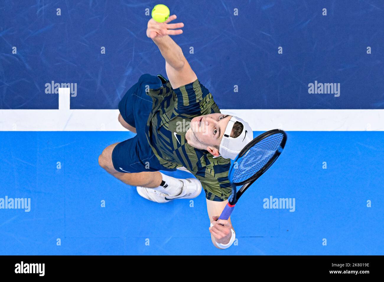 Anvers, Belgique. 19th octobre 2022. Jack Draper, Royaume-Uni, photographié en action lors du match de la finale hommes en 1/8 entre Hurkacz, Pologne, et Draper, Grande-Bretagne, lors du tournoi ATP européen Open de tennis, à Anvers, le mercredi 19 octobre 2022. BELGA PHOTO LAURIE DIEFFEMBACQ crédit: Belga News Agency/Alay Live News Banque D'Images