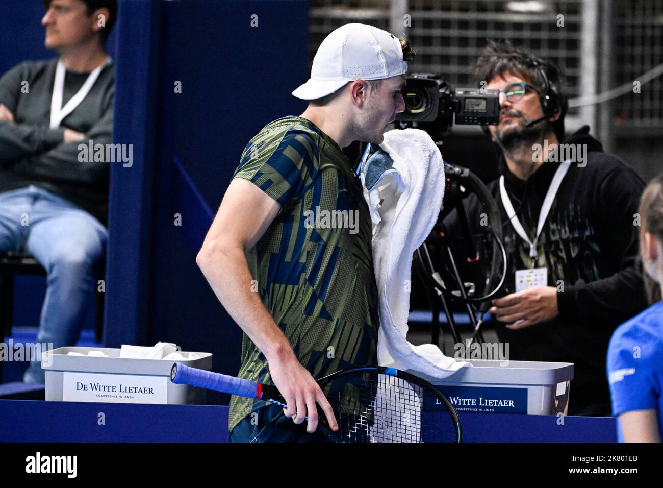 Anvers, Belgique. 19th octobre 2022. Jack Draper, Royaume-Uni, réagit lors du match de la finale des singles hommes 1/8 entre Hurkacz, Pologne, et Draper, Grande-Bretagne, lors du tournoi ATP européen Open de tennis, à Anvers, le mercredi 19 octobre 2022. BELGA PHOTO LAURIE DIEFFEMBACQ crédit: Belga News Agency/Alay Live News Banque D'Images