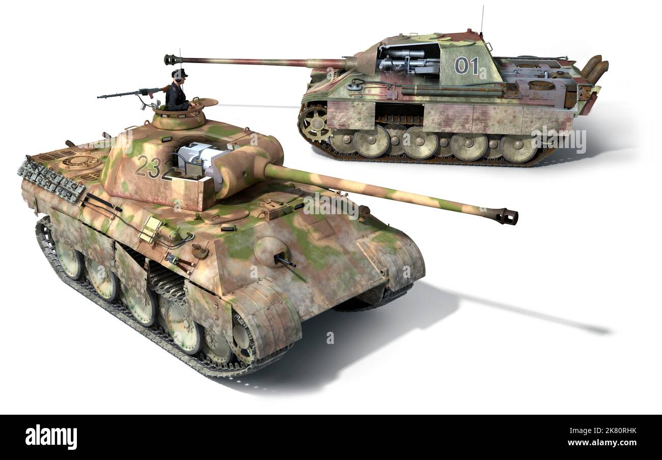 Le Panther Ausf G et la version de destroyer de réservoir, le jagdpanther. Banque D'Images