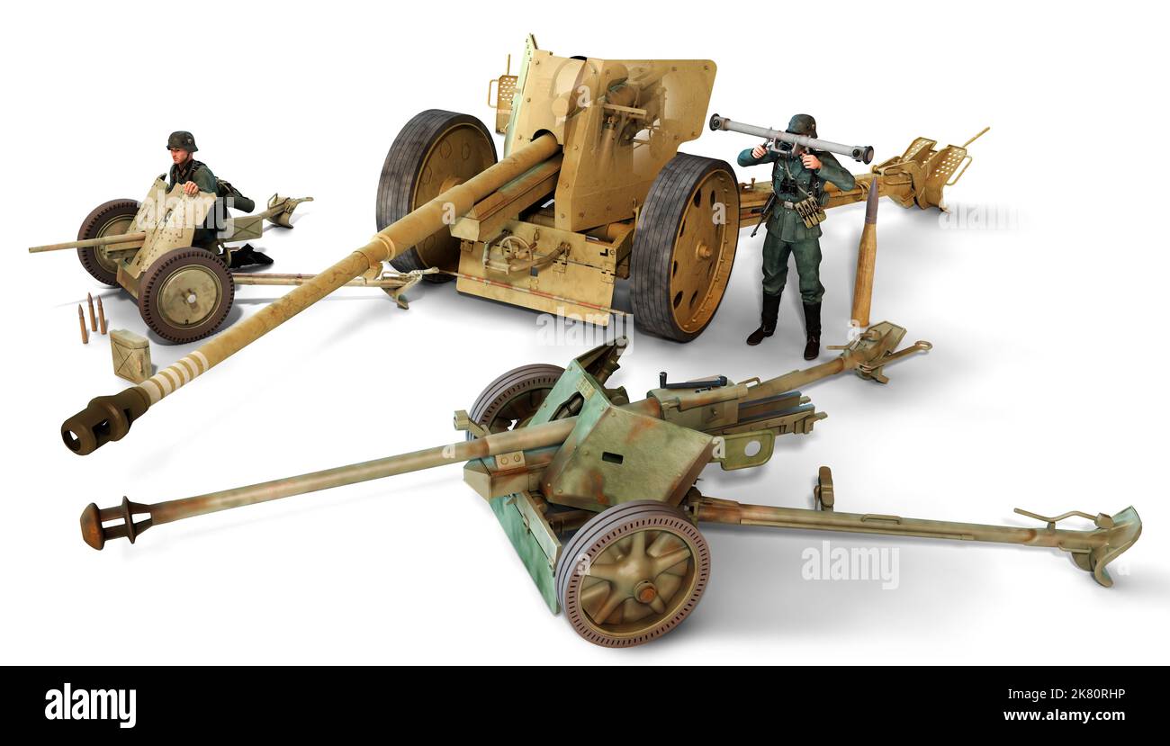 Les armes anti-chars allemandes de la Seconde Guerre mondiale. Le Pak 36, le Pak 40 et le Pak 43. Banque D'Images