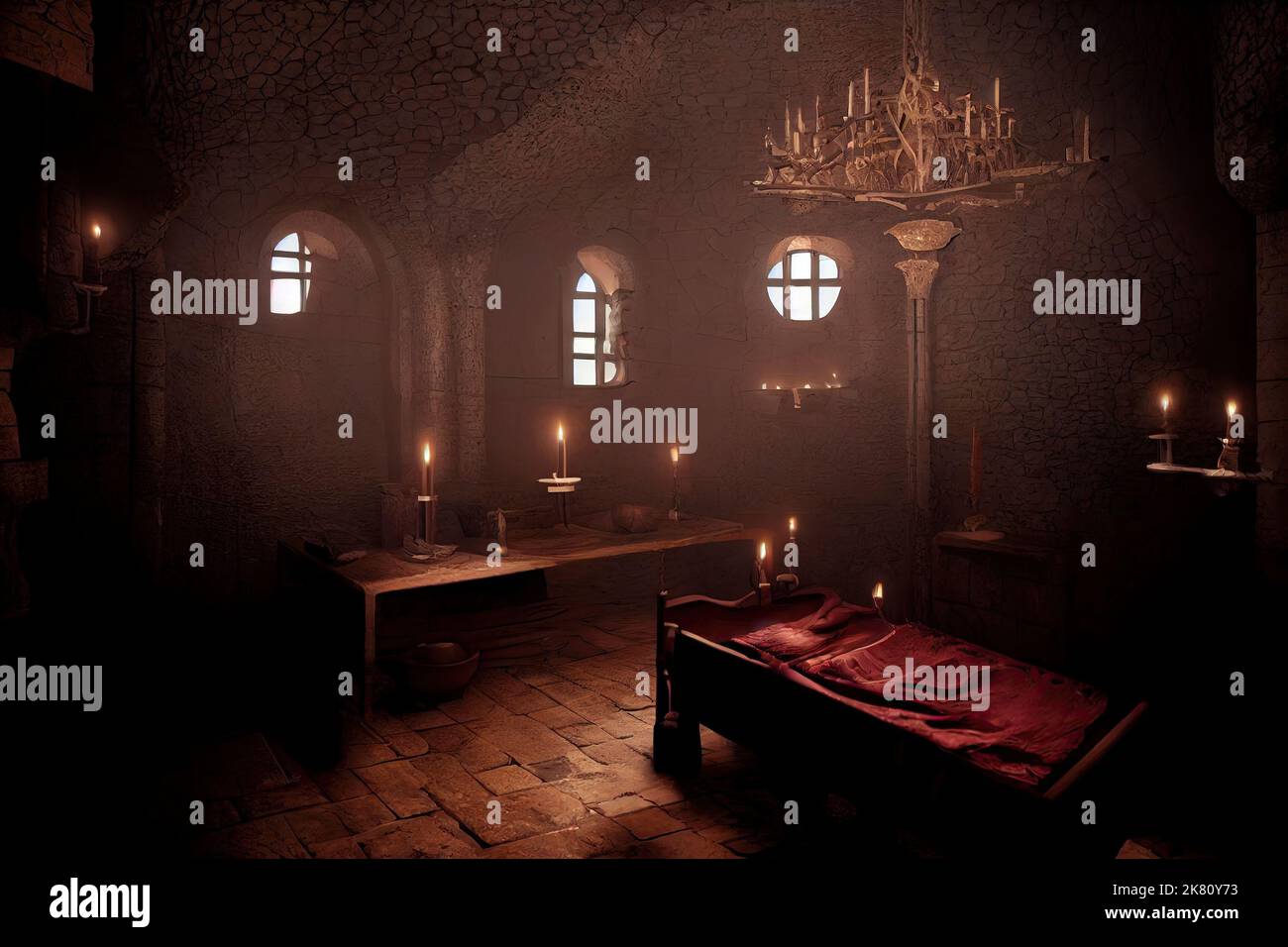 Intérieur d'une prison de donjons de vampire Transylvanie avec bureau